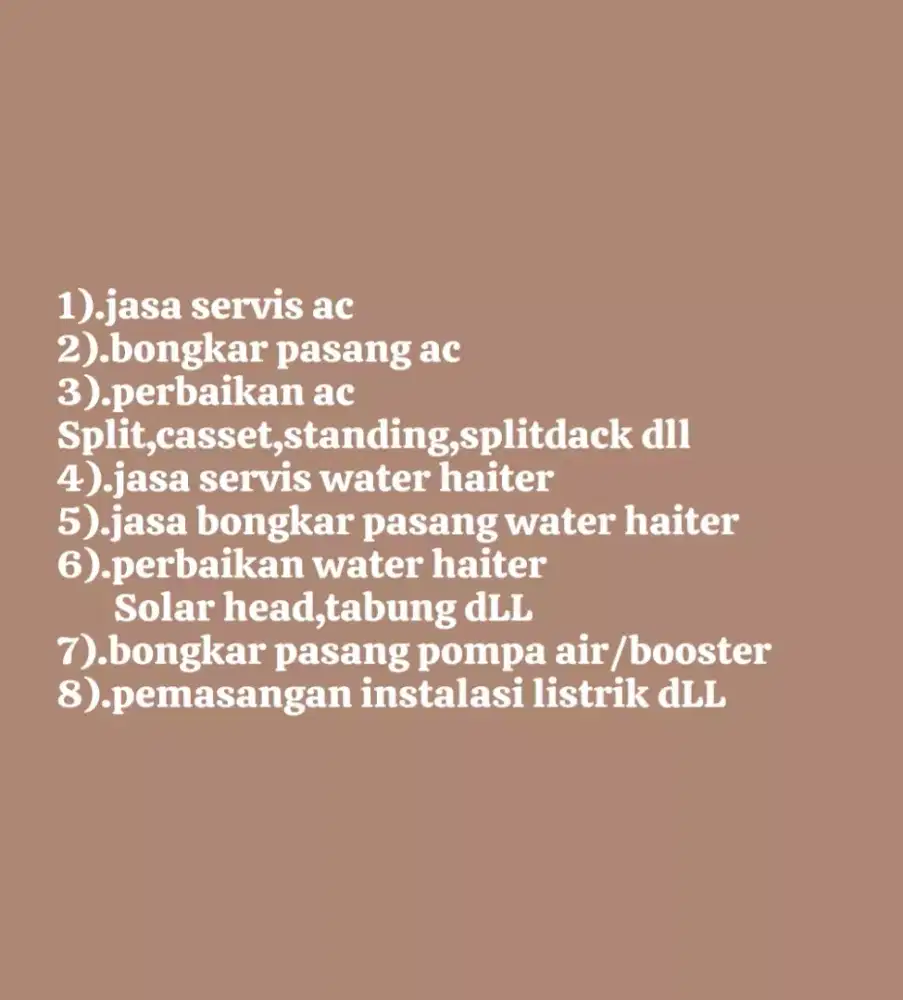 Jasa servis/cuci ac bongkr pasang ac water haiter instalasi ac listrik