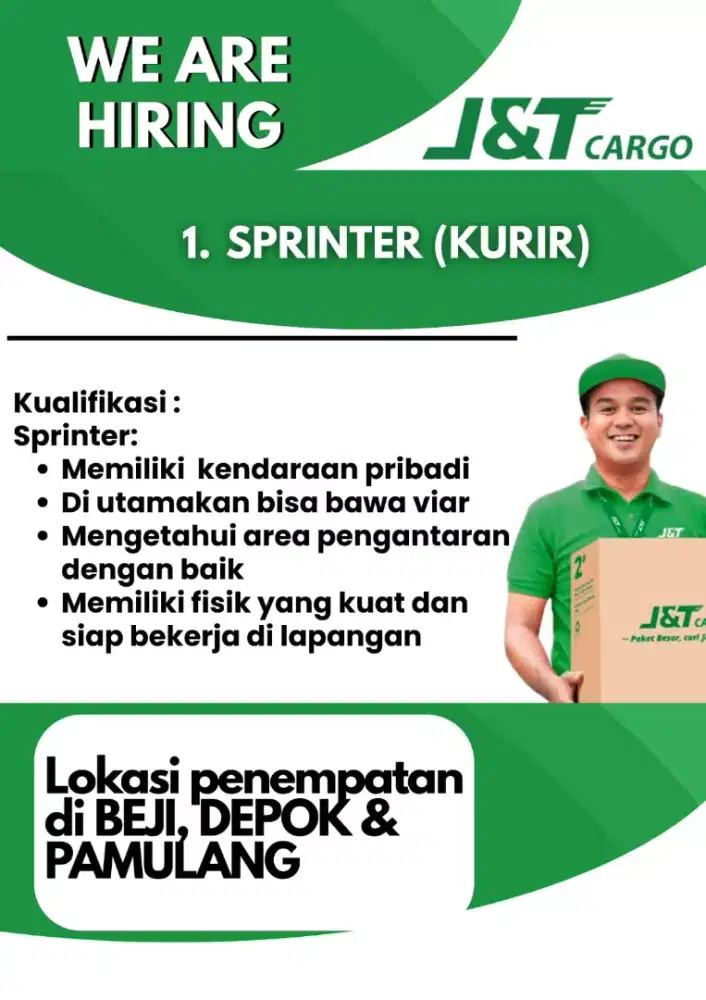 dibutuhkan kurir/Sprinter J&T Cargo