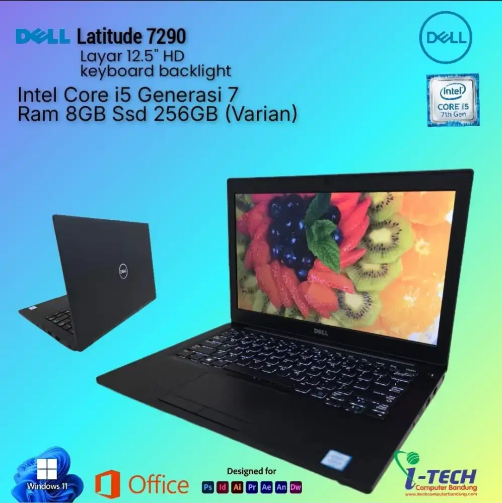 LAPTOP DELL LATITUDE 7290 i5 GEN7 Ram 8GB SSD 256GB LAYAR 12.5 HD
