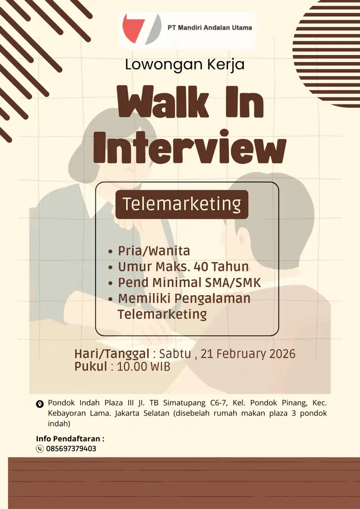 Walk-In Interview: Telemarketing di PT Mandiri Andalan Utama (MaNU)