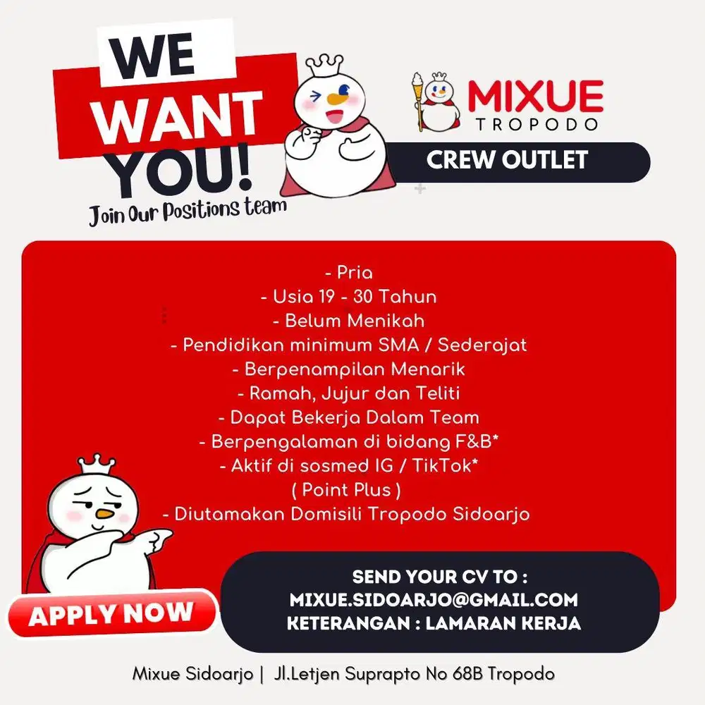 BARTENDER MIXUE DI UTAMAKAN PRIA