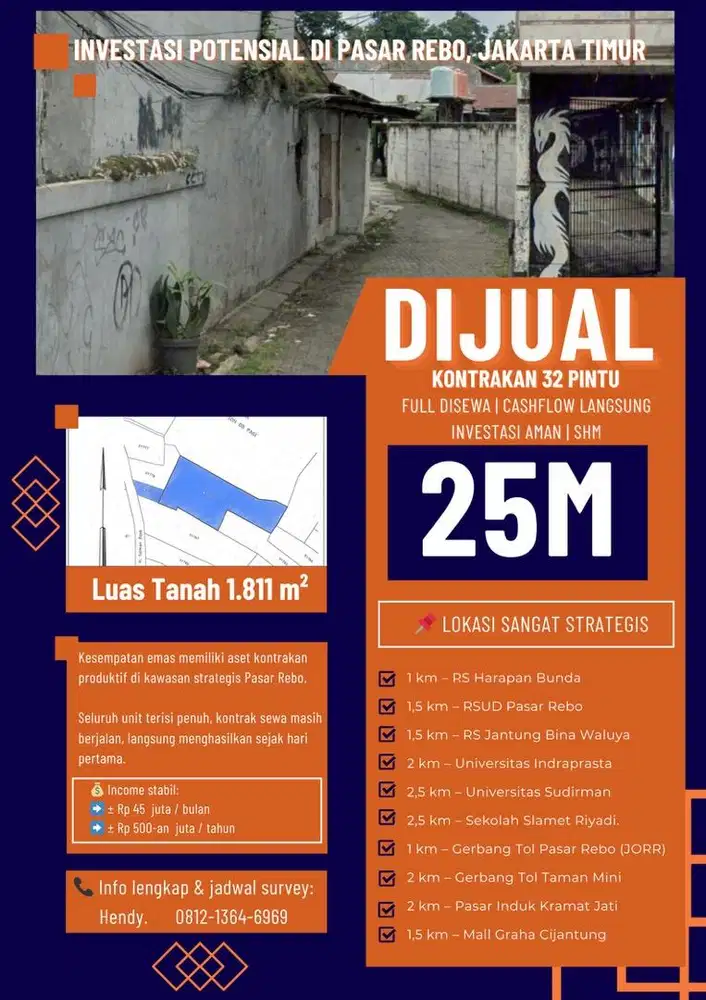 DI JUAL lokasi strategis PS.REBO kontrakan 32 pintu Luas 1.811 aktif