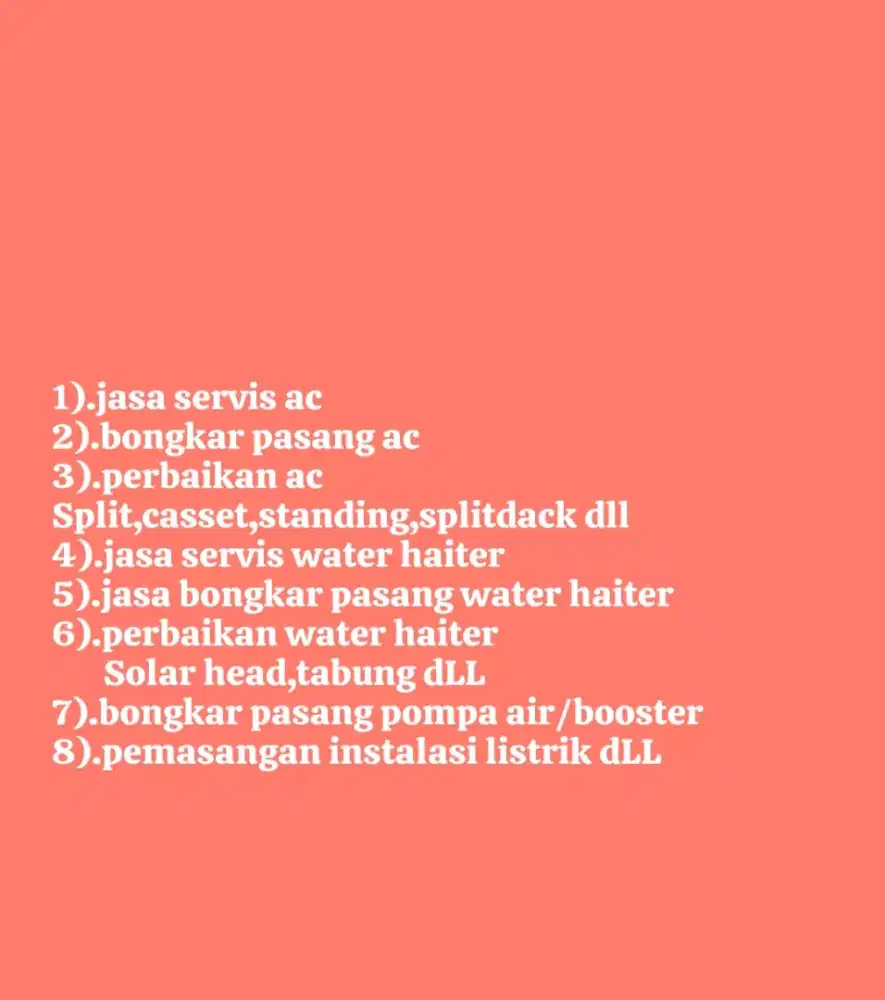 Jasa servis/bongkr pasang ac water haiter instalasi ac listrik