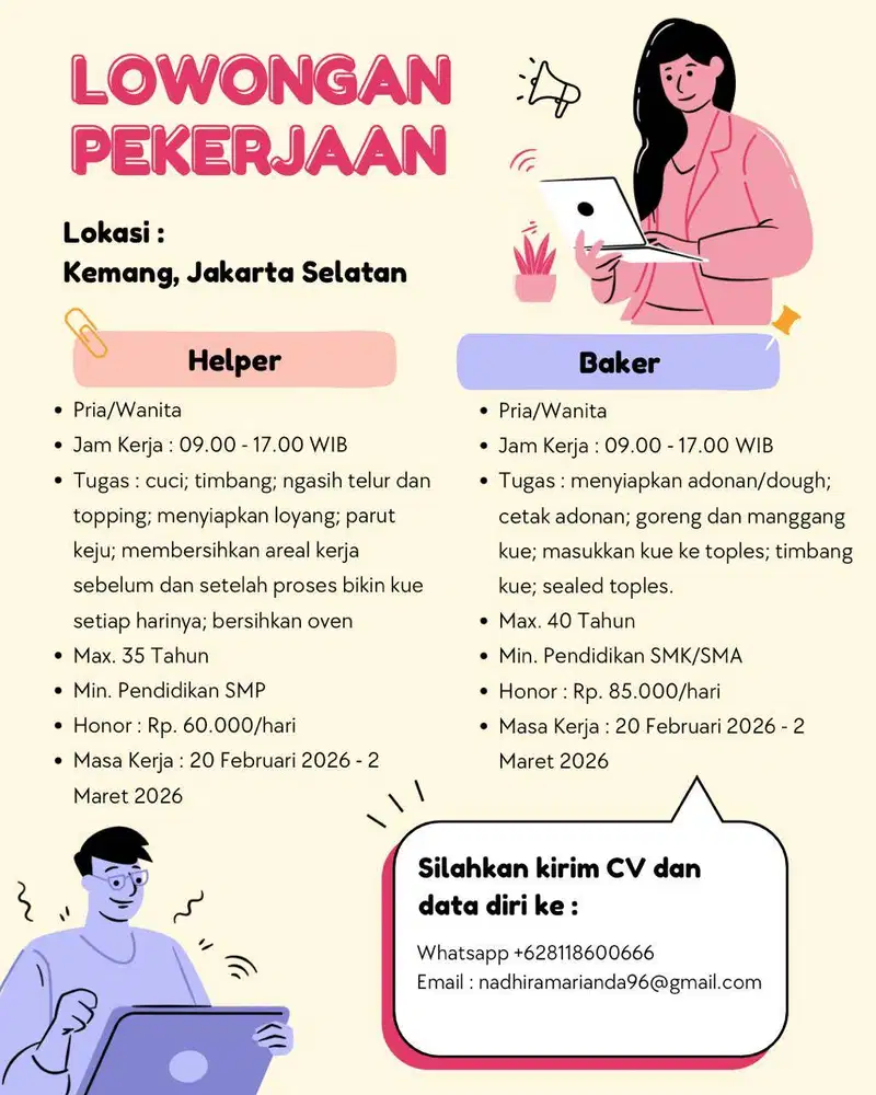 DIBUTUHKAN SEGERA : Helper dan Baker