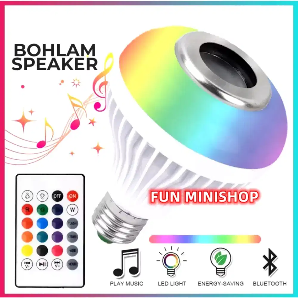 Lampu led RGB + mp3 bluethoot fitting e27