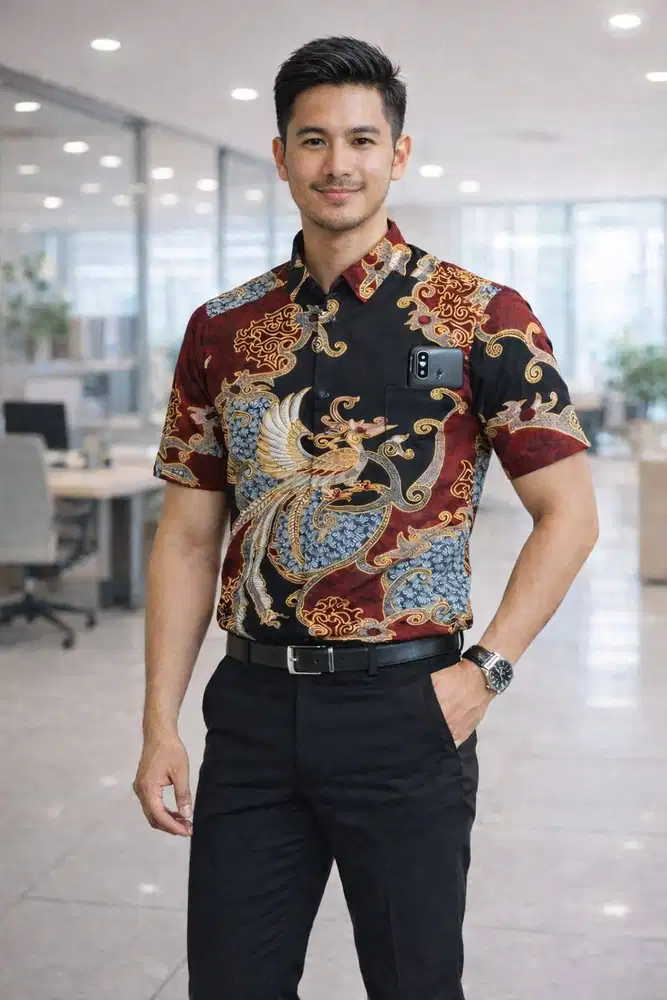 Kemeja alisan  lengan pendek motif batik (Original)