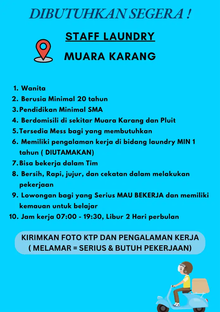 Dibutuhkan Karyawan Laundry Secepatnya