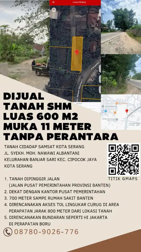 Dijual Tanah SHM 600 m2 dikota serang muka 11m (OPEN NEGO ditempat)