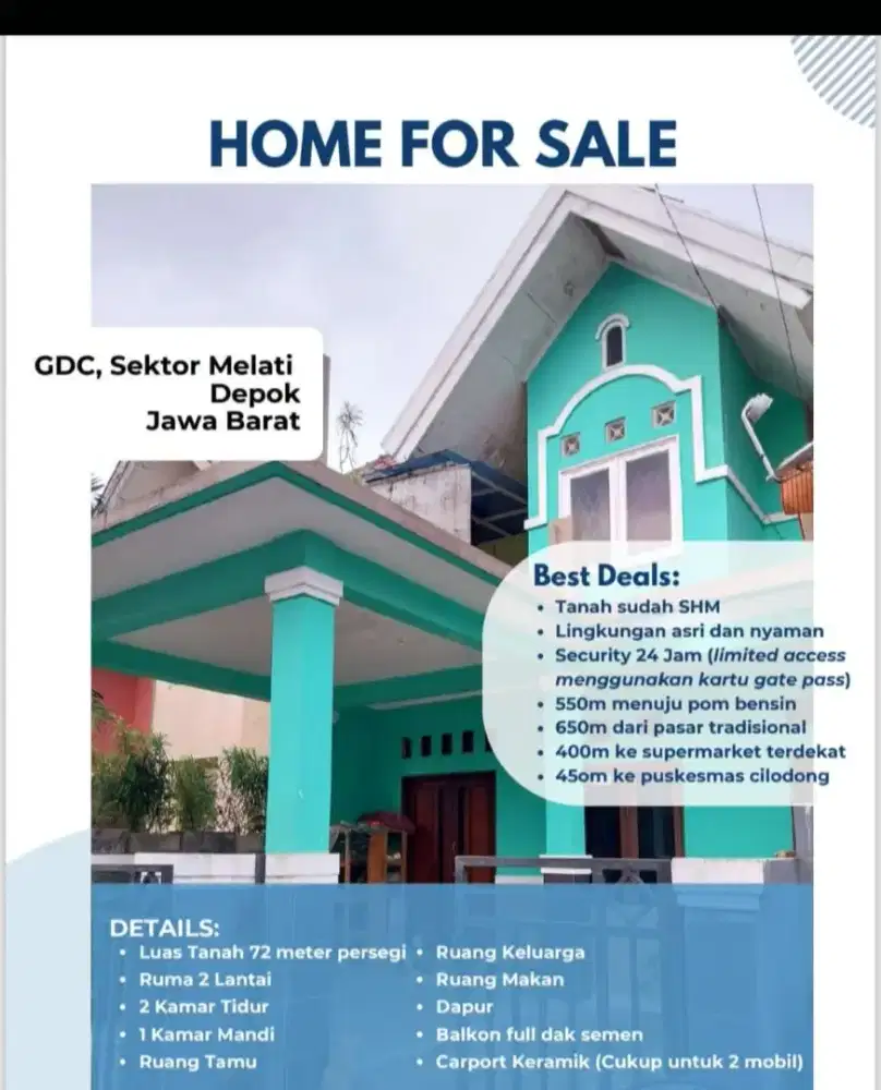 Jual Rumah 2 Lantai Second SHM Grand Depok City Sektor Melati