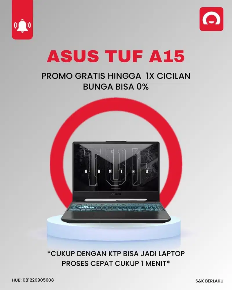 Cash credit Asus Tuf gaming A15 promo laptop 0% gratis 1x cicilan