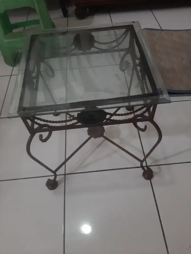 Meja kaca bevel antik rustik