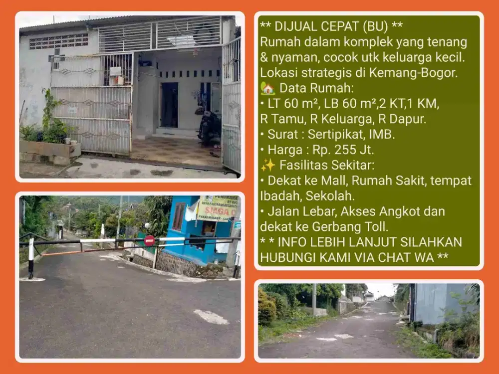 Rumah Komplek Dekat Gerbang Tol
Di Kemang-Bogor.