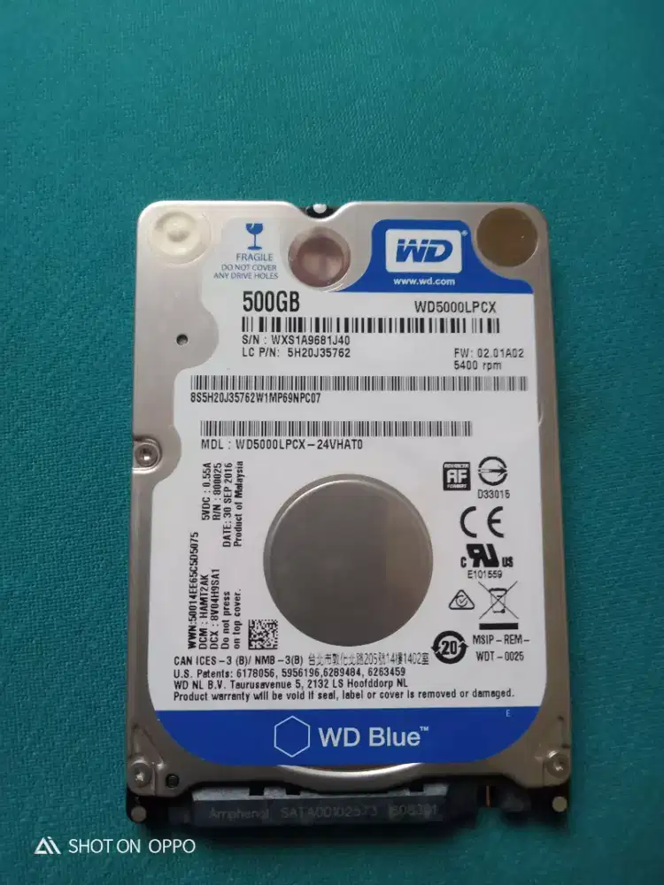 JUAL HDD LAPTOP 500GB WD Blue Slim 100/100 Sentinel