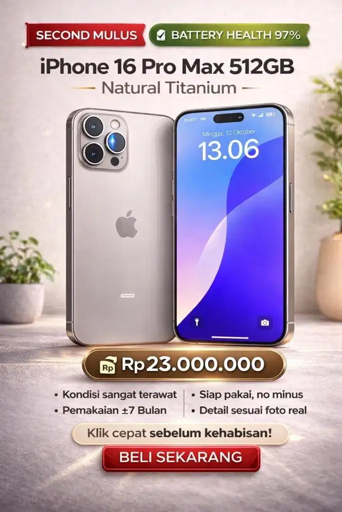 IPhone 16 Pro Max 512GB – Natural Titanium *RESMI IBOX*