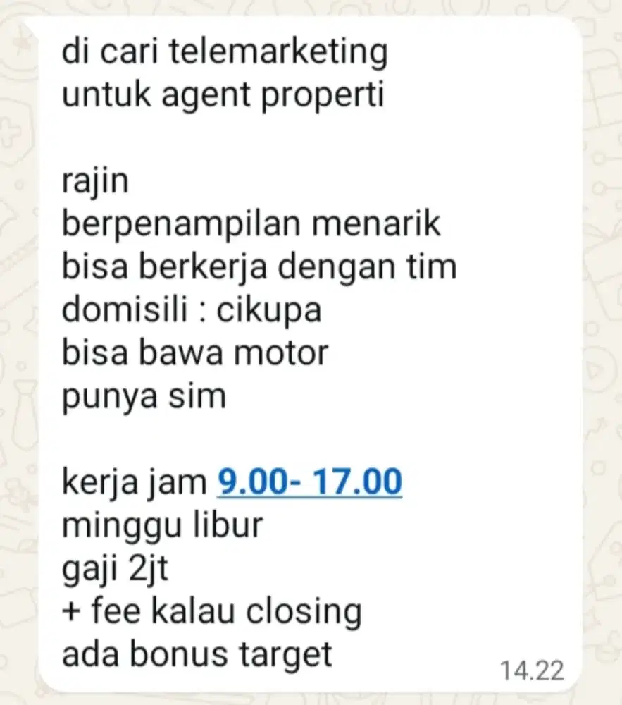 Dicari Telemarketing property