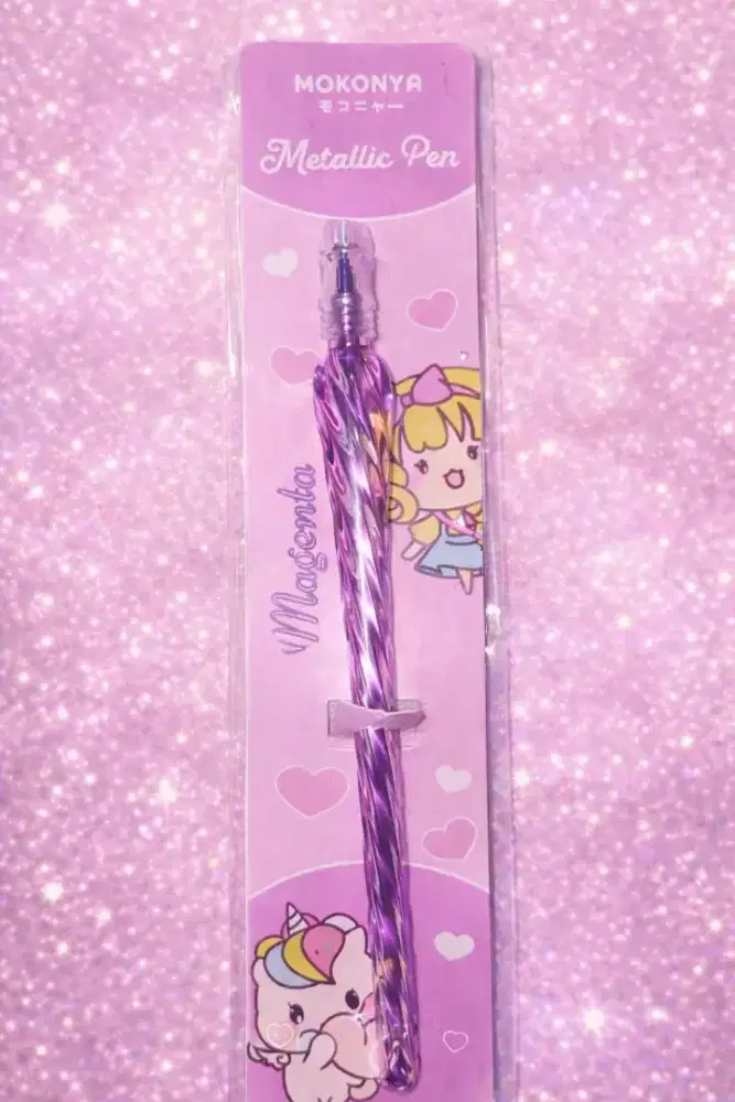 Pulpen Gel Metallic Mokonya-Warna Ungu Aesthetic & Desain Spiral Unik