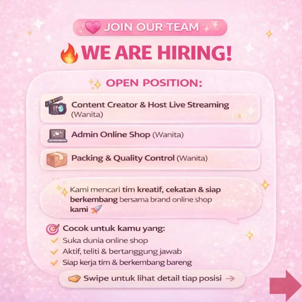 LOWONGAN KERJA ADMIN, LIVE & PACKING ONLINE SHOP