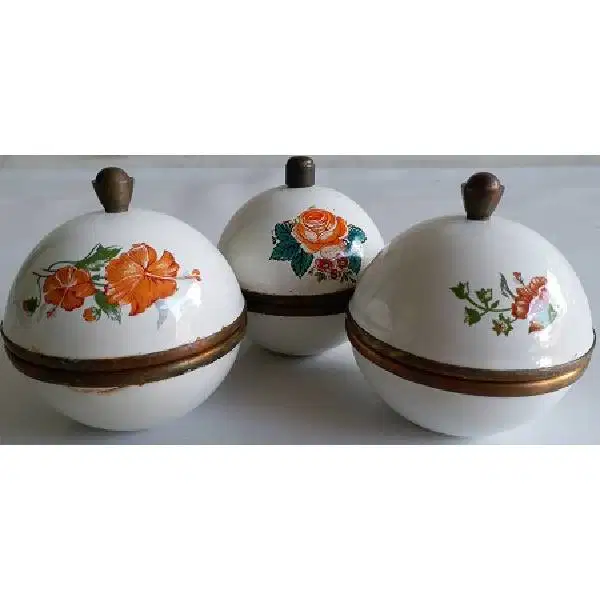 3 biji Vintage unik box / ball perhiasan / cepuk oriental bahan enamel