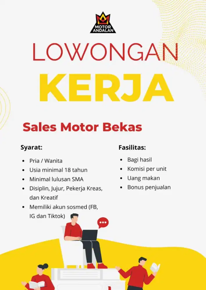 DIBUTUHKAN SEGERA SALES MOTOR BEKAS CASH DAN KREDIT