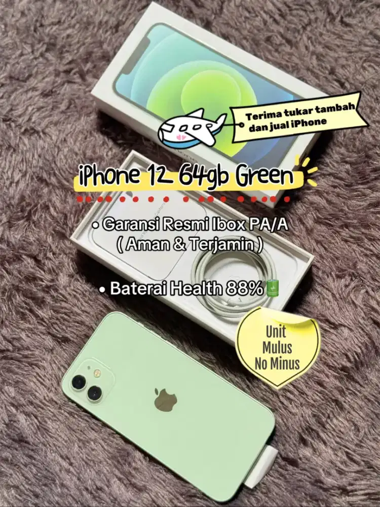 iPhone 12 64Gb Green Unit Langka ( iBox Bh 88% )