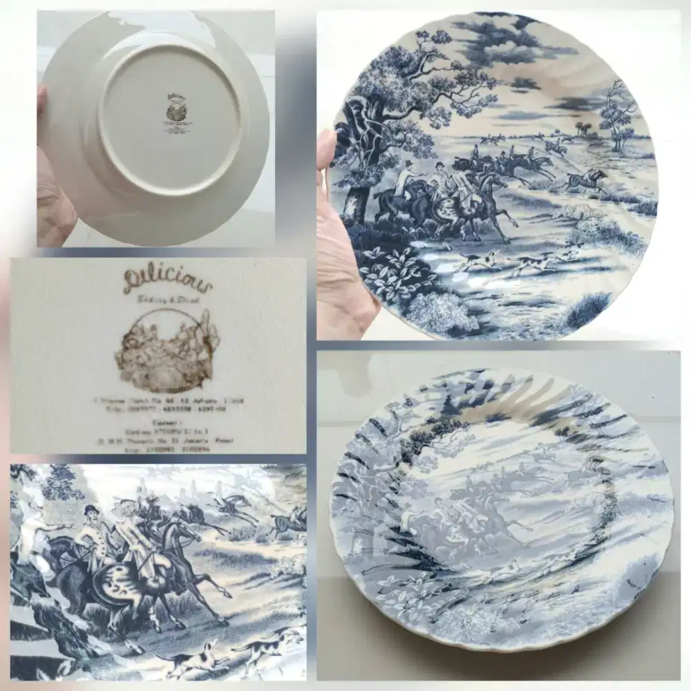 Piring hiasan lukisan print biru, baru