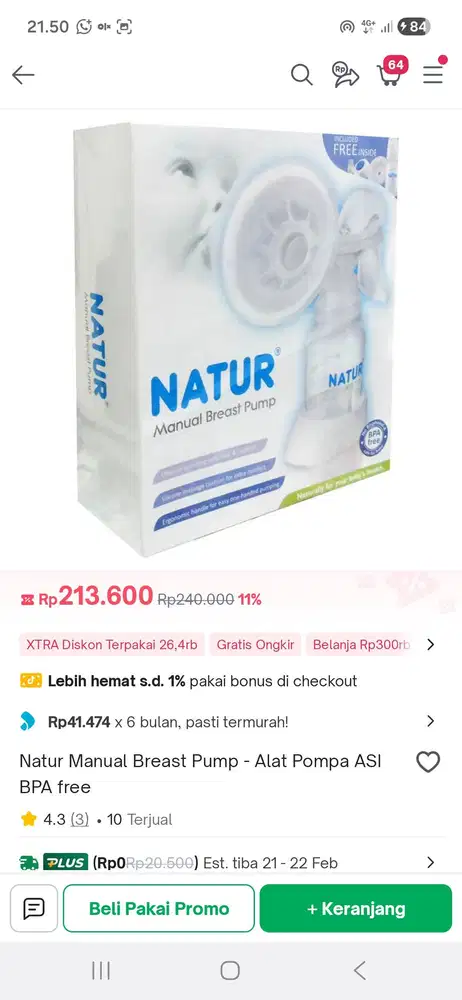 breast pum POMPA ASI merk NATUR original THAILAND tidak jadi dipakai