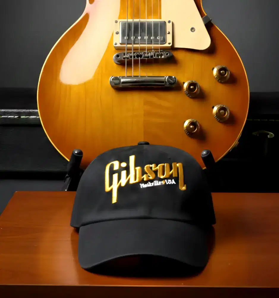 Topi Vintage Gitar Gibson USA Headshot Original Second Warna Hitam