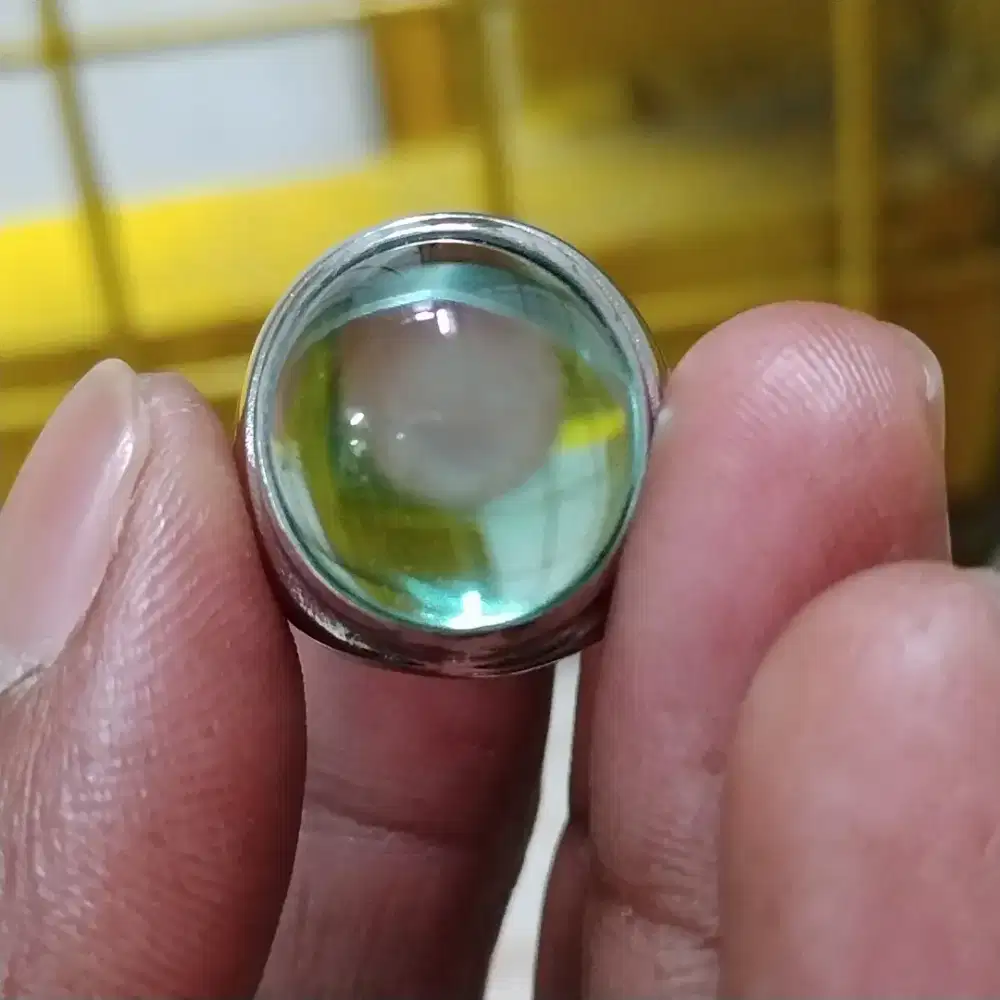 Cincin permata fluorite hijau kristal
