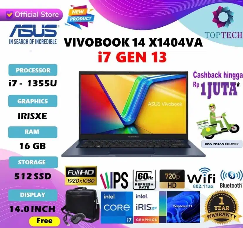 ASUS VIVOBOOK X1404VA CORE I7 1335U 16GB 512SSD W11
