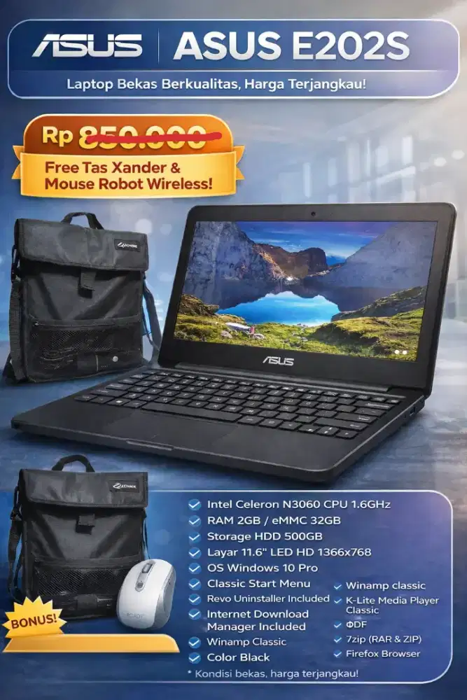 Turun harga Laptops asus e202s murah buat anak sekolah / kerja