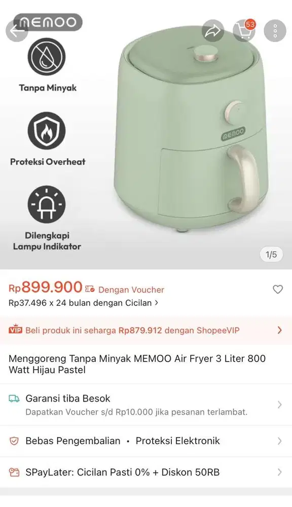 Air Fryer Memoo 3L (belum pernah digunakan)
