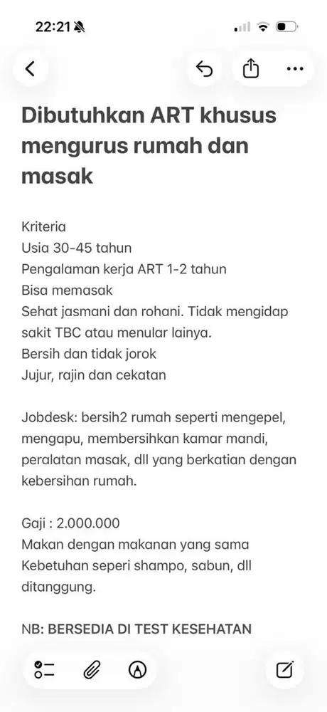 DIBUTUHKAN ART MENGURUS RUMAH JAKARTA SELATAN