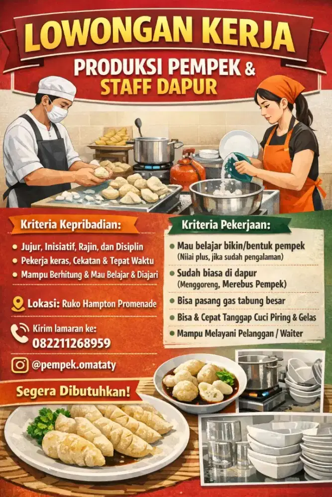 LOKER - Karyawan/Staff dapur Pempek di Gading Serpong