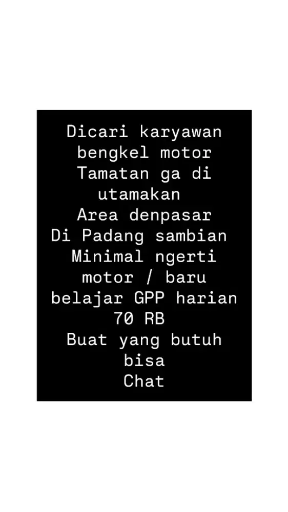 Dicari karyawan bengkel motor