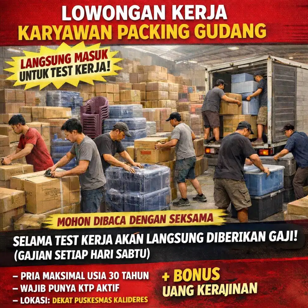 LOWONGAN KERJA PACKING DAERAH KALIDERES, LANGSUNG KERJA ASAL ADA KTP!