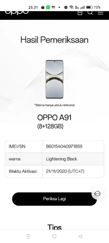 Oppo A91 ram 8/128 mlus normal smua msh ori smua finger print layar ok