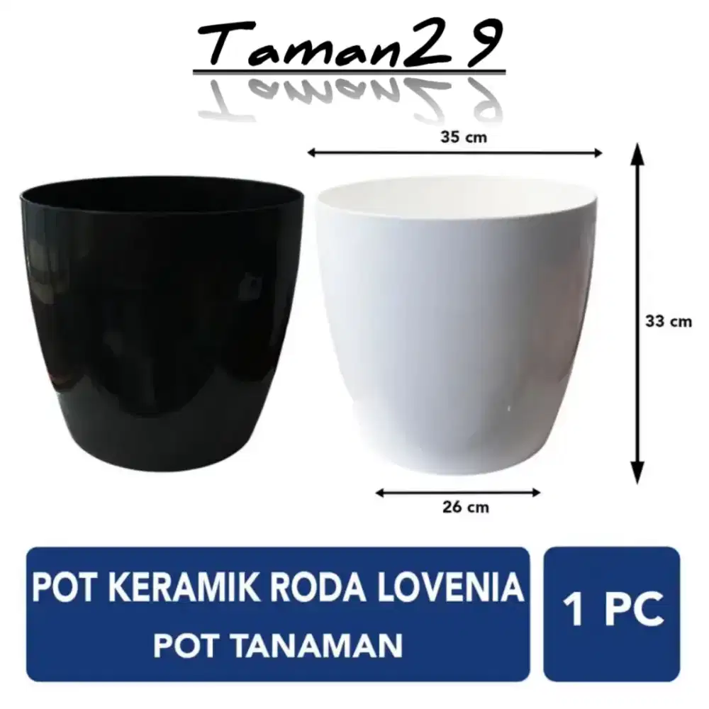 Pot roda pot bunga lovenia D35cm Putih dan hitam