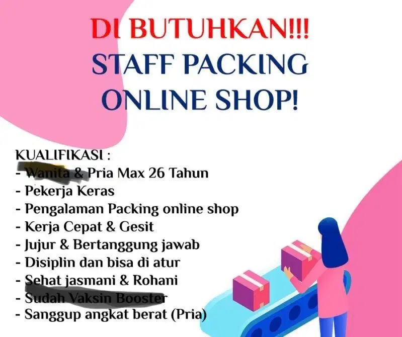 OPEN LOKER – DIBUTUHKAN SEGERA! PACKING ONLINE SHOP