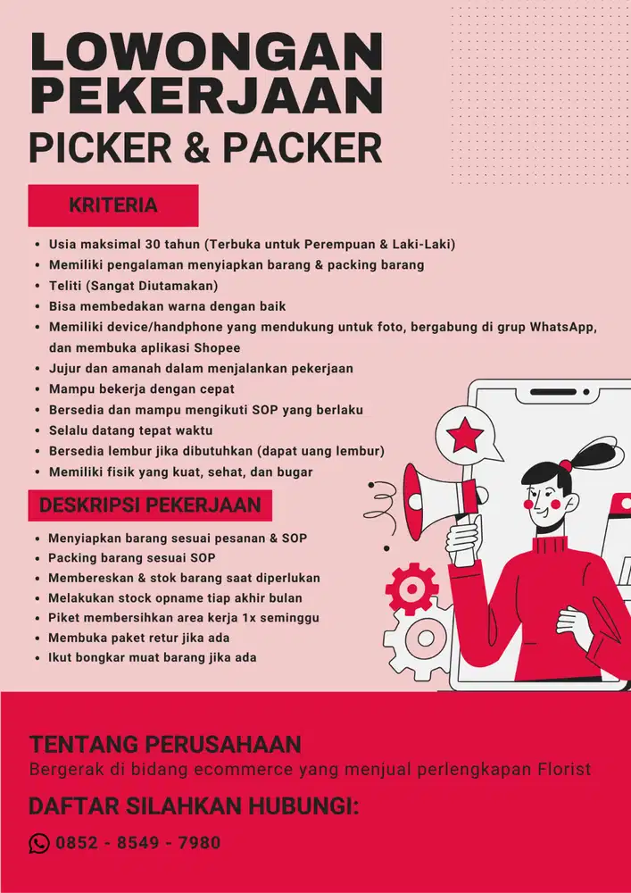 Lowongan Kerja Bagian Menyiapkan Barang dan Packing Barang Onlineshop
