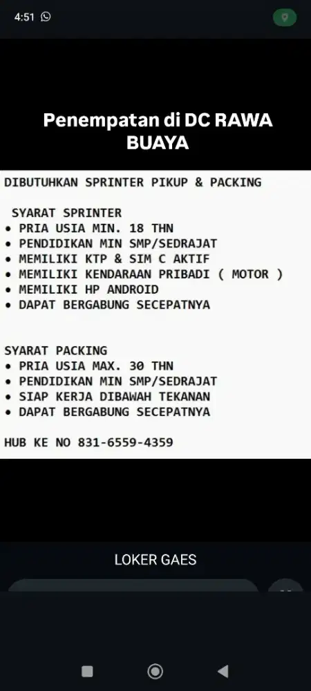 Open Loker Team Warehouse & Sprinter Pickup