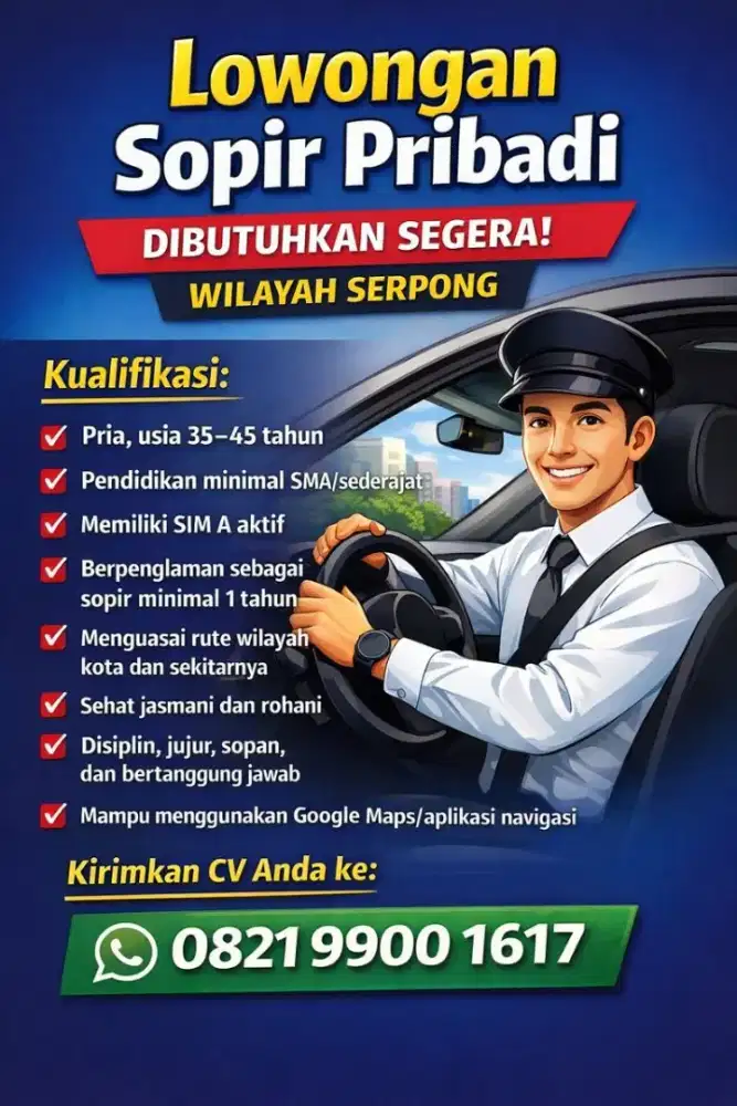 DIBUTUHKAN SEGERA DRIVER PRIBADI