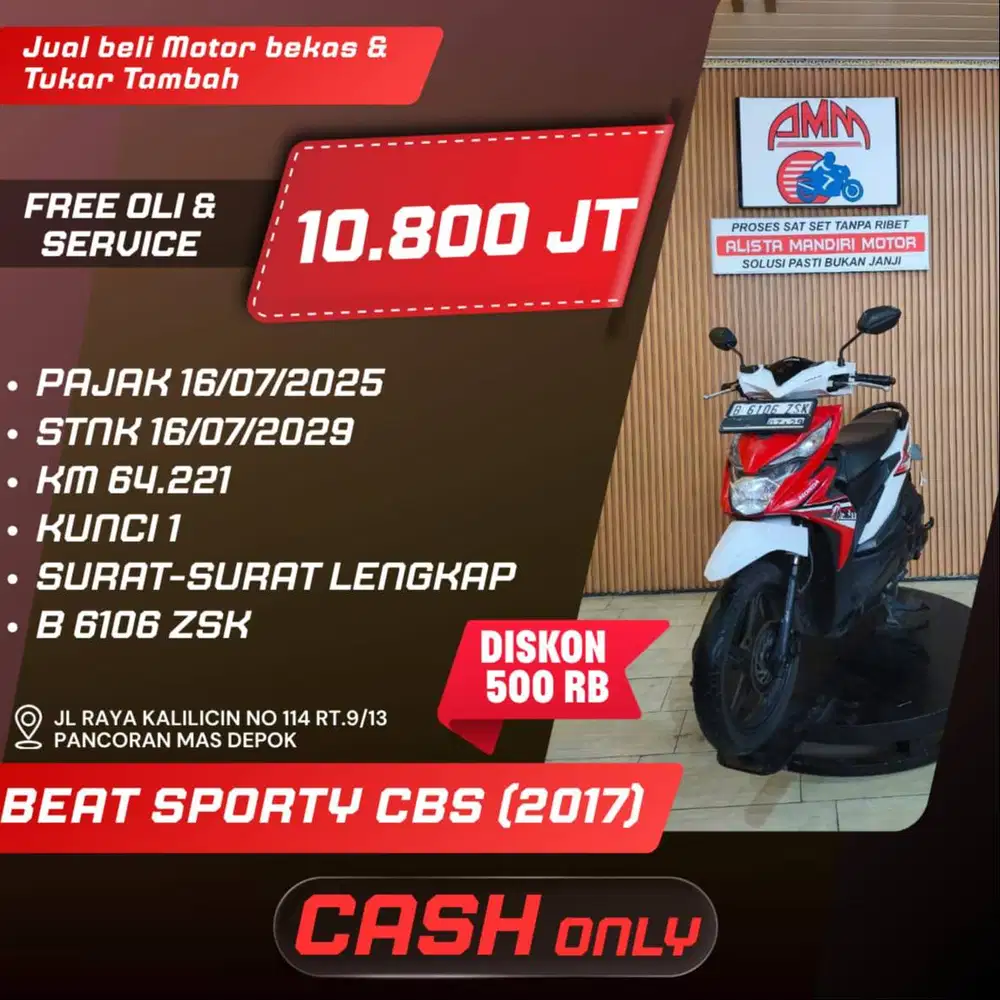 BEAT SPORTY CBS TH 2017 BISA CASH/TUKAR TAMBAH/PAKAI CC/PAYLATER