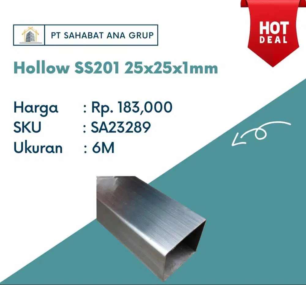 Hollow SS201 25x25x1mm