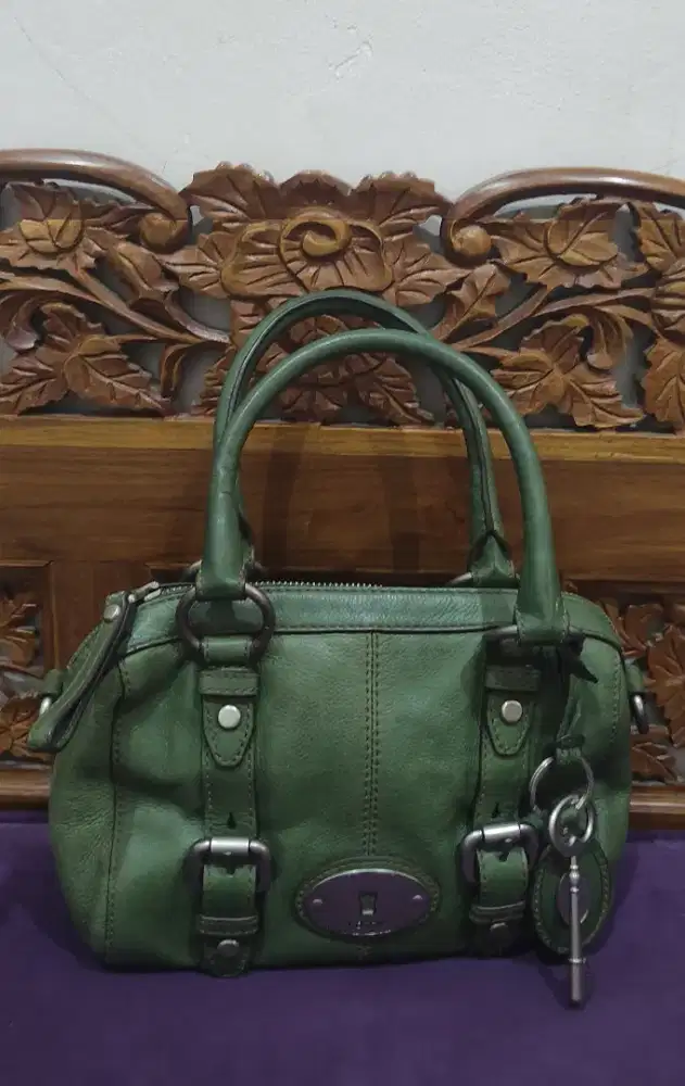 Green Leather Fossil Maddox Satchel Bag