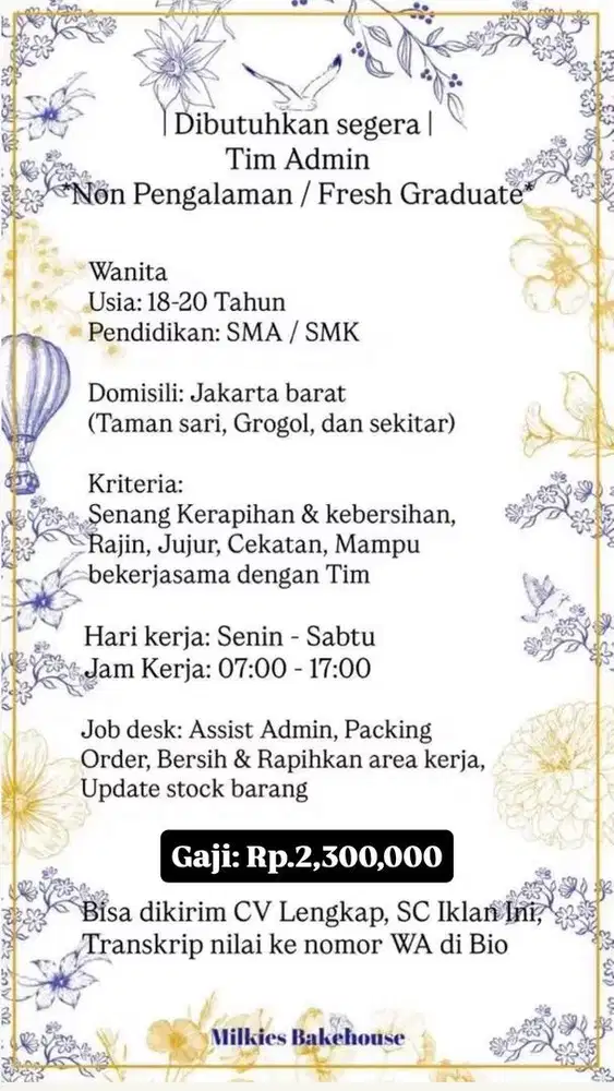 Admin FnB Berjualan Pastry secara online