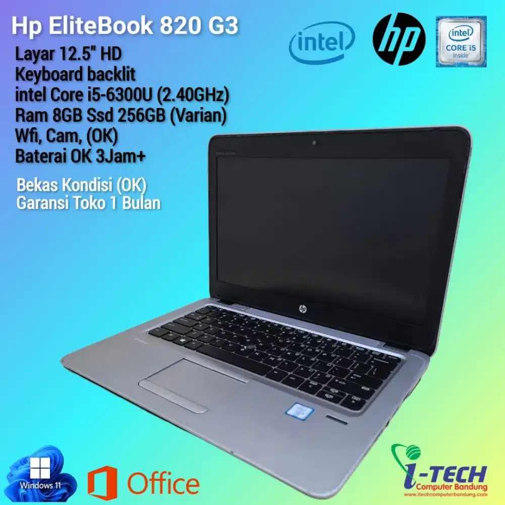 LAPTOP HP EliteBook 820 G3 i5 GEN6 Ram 8GB SSD 256GB LAYAR 12HD