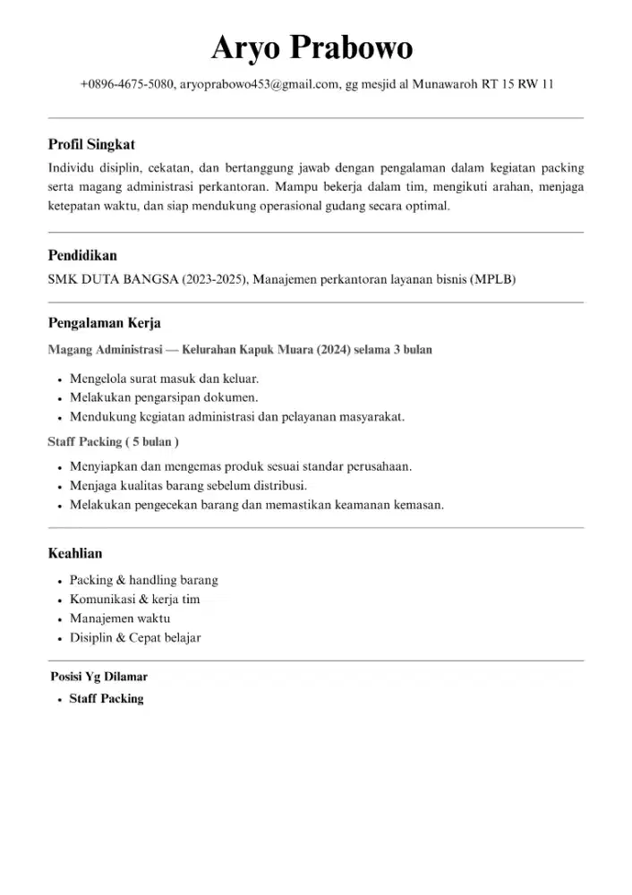 Cv aryo Prabowo