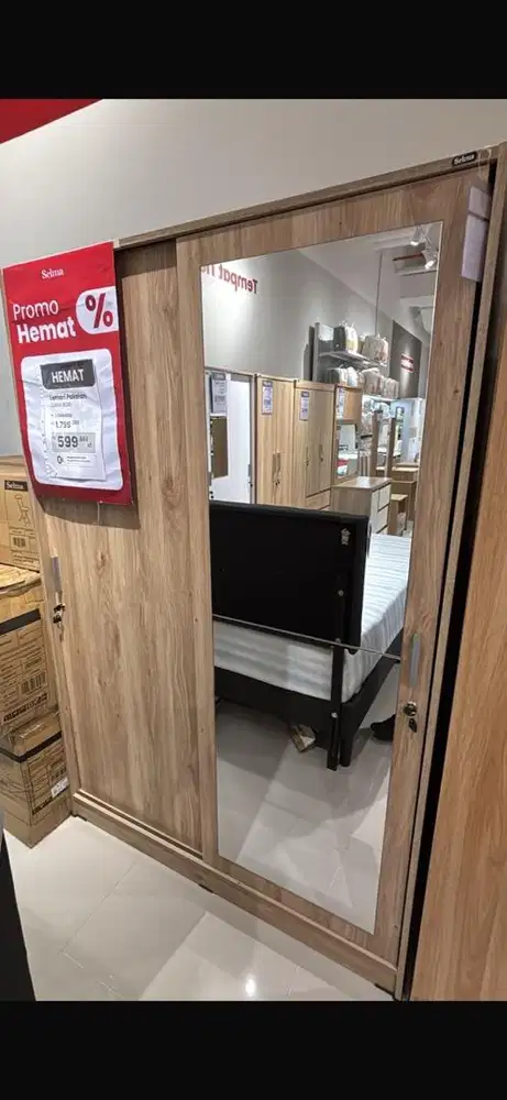 Jual baru lemari pakaian 2 pintu minimalis bahan kayu mdf premium