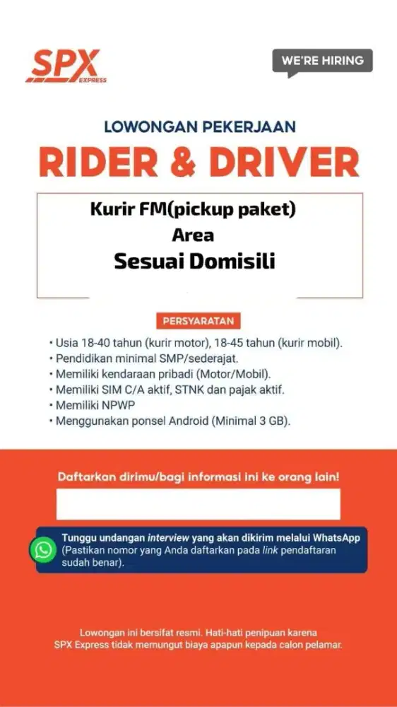 LOWONGAN PEKERJAAN KURIR TANGERANG KOTA