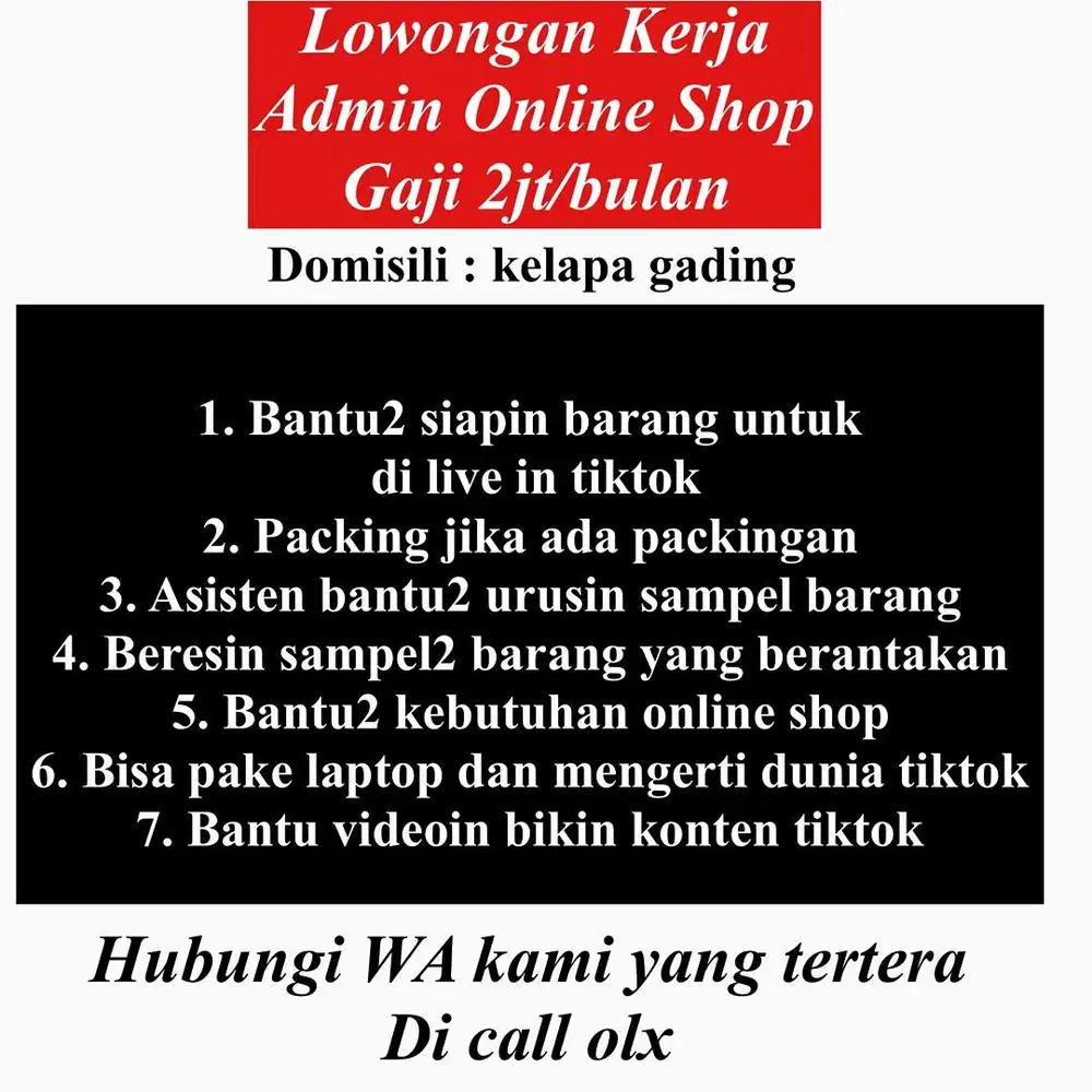 Lowongan admin online shop